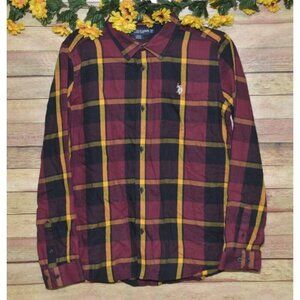 U.S. Polo Assn. Boys Size XXL Flannel Shirt Button Down Preppy Maroon & Black